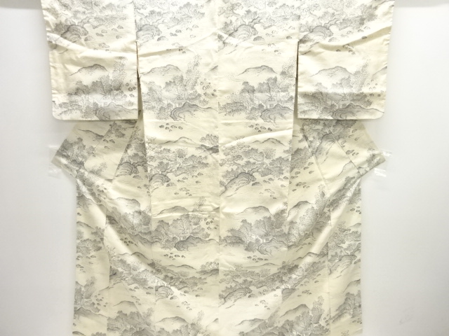 JAPANESE KIMONO / TSUKESAGE KIMONO / SILK / HAND WOVEN TSUMUGI / SCENERY OF HOUSES